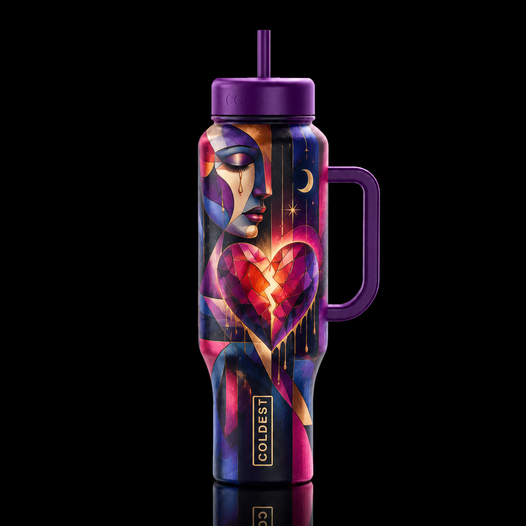 melancholic cubist, whimsical, magical abstract br... water bottle design