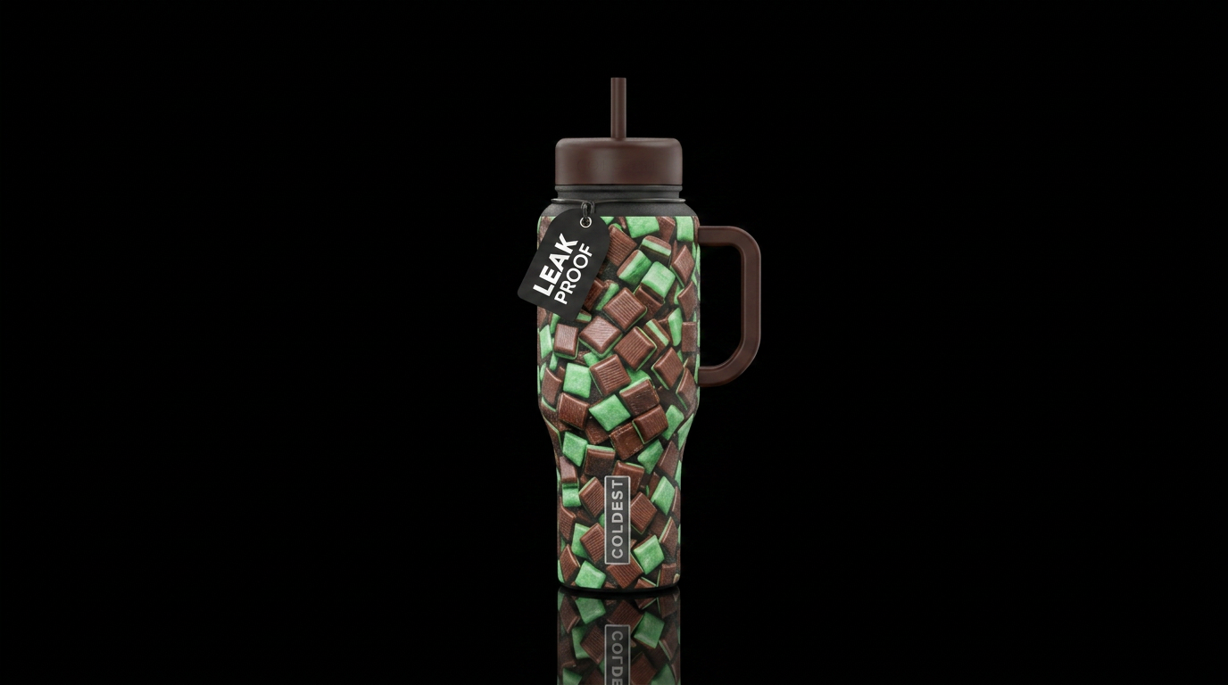 all over square chocolate frango mints without wra... water bottle design