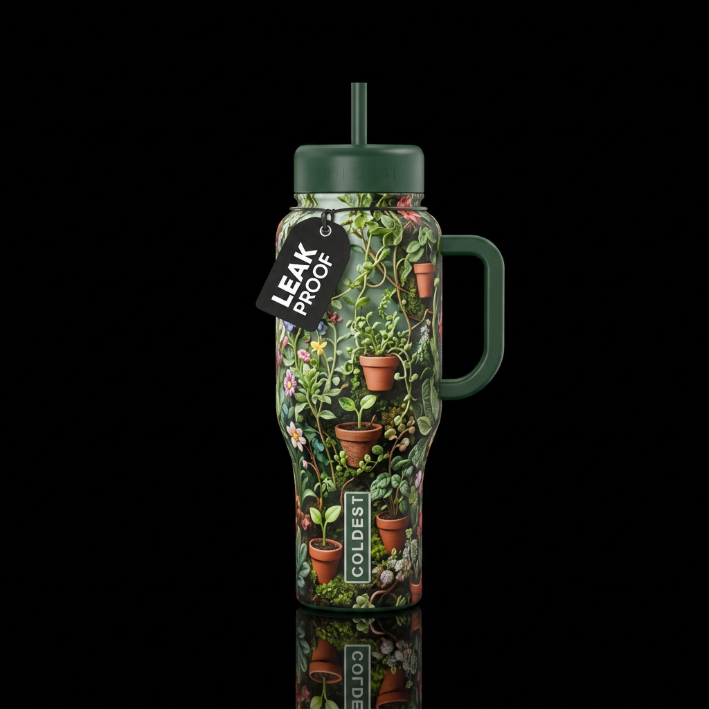 Tiny Greenhouse: Bottle covered in realistic minia... water bottle design