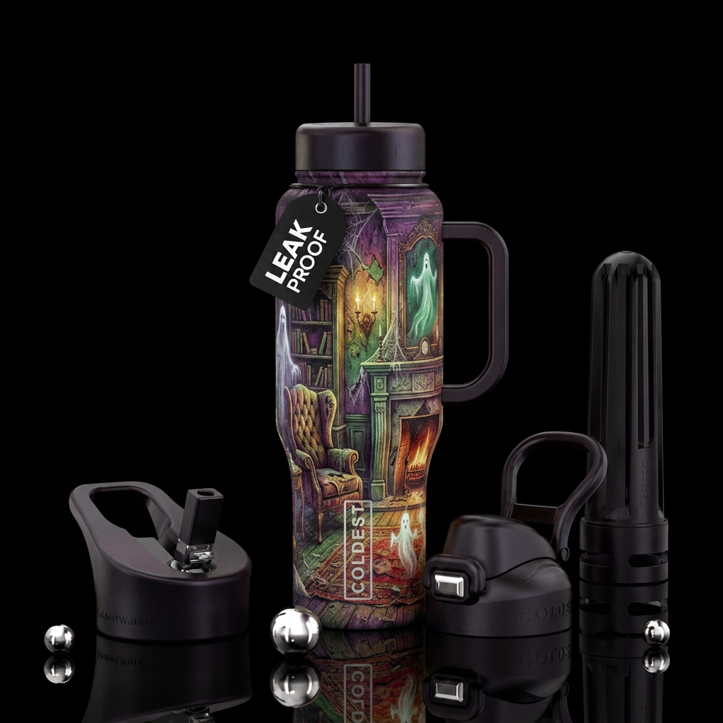 Haunted room water bottle design