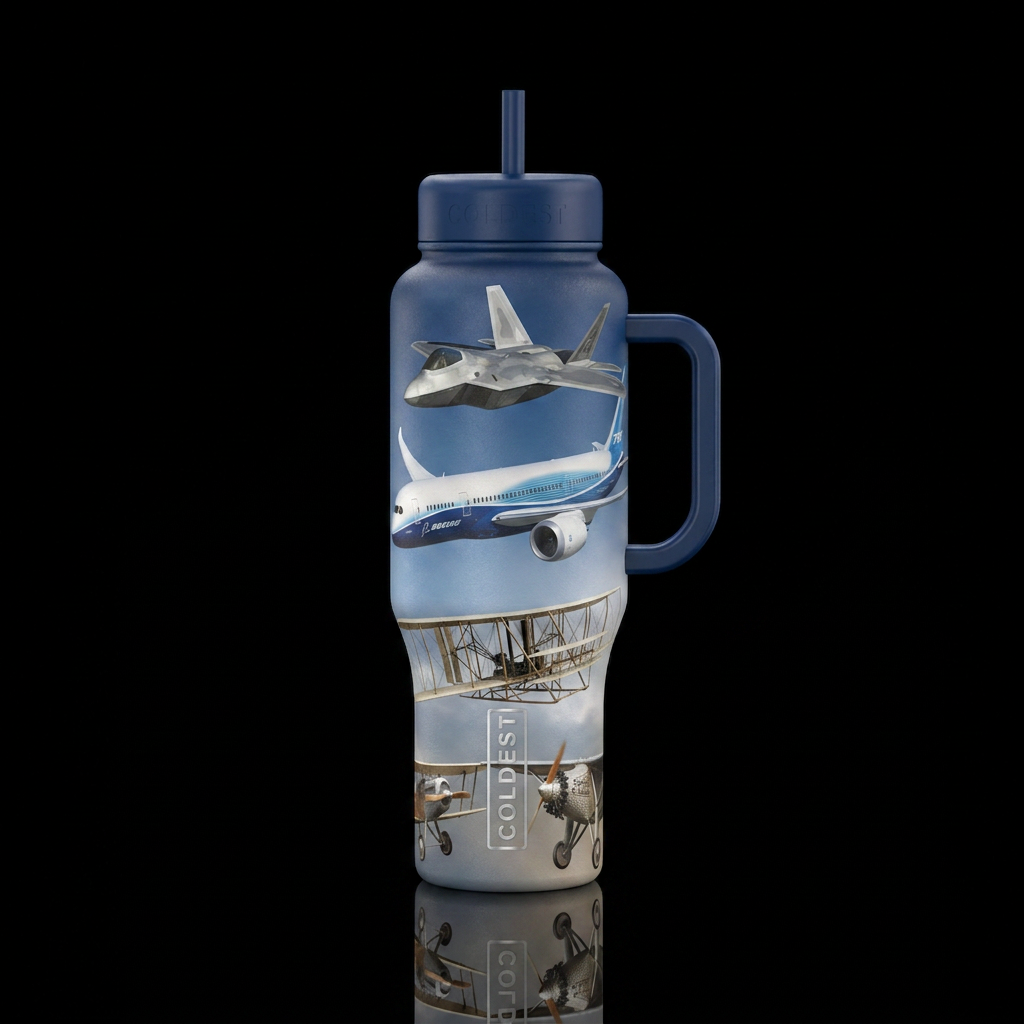 Airplanes then and now realistic water bottle design