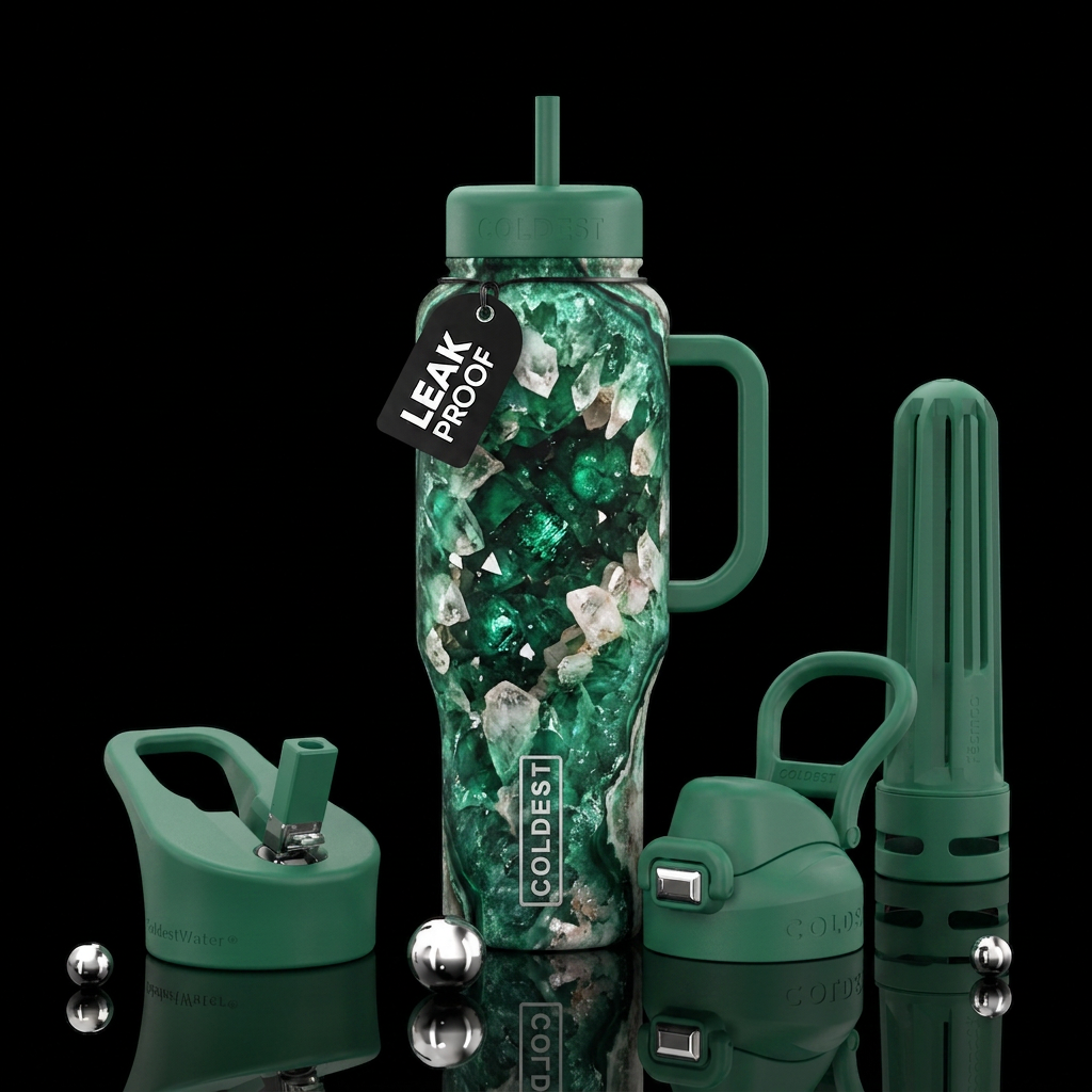 Emerald geode water bottle design