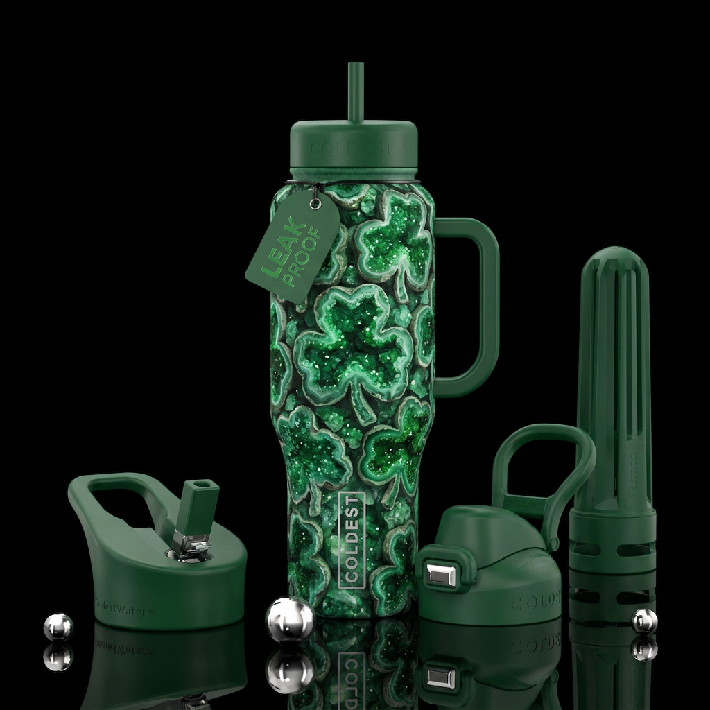 Shamrocks as geodes realistic water bottle design