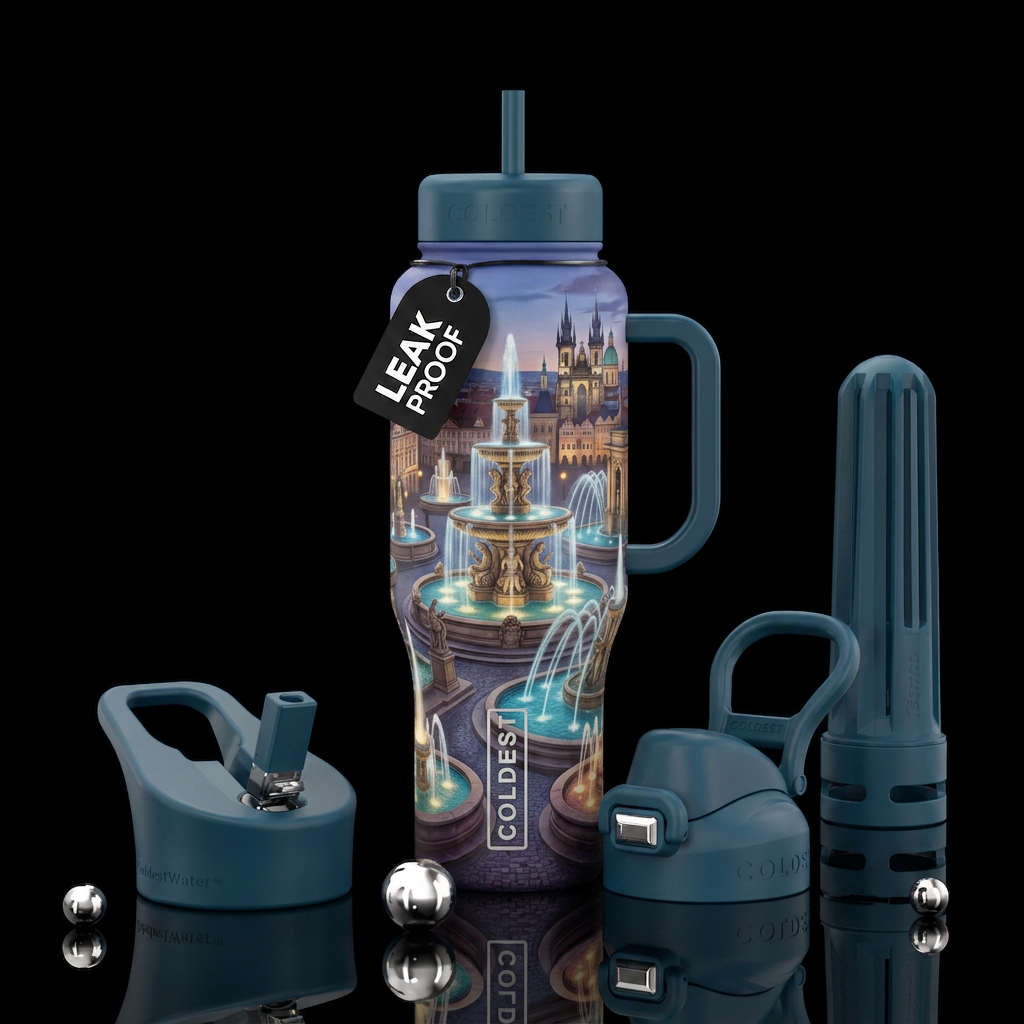 City of fountains realistic water bottle design