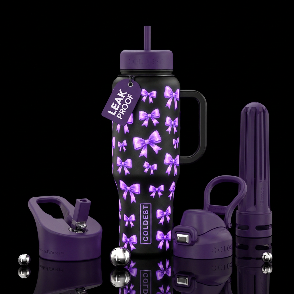Glowie shimmering Deep Purple bows many sizes water bottle design