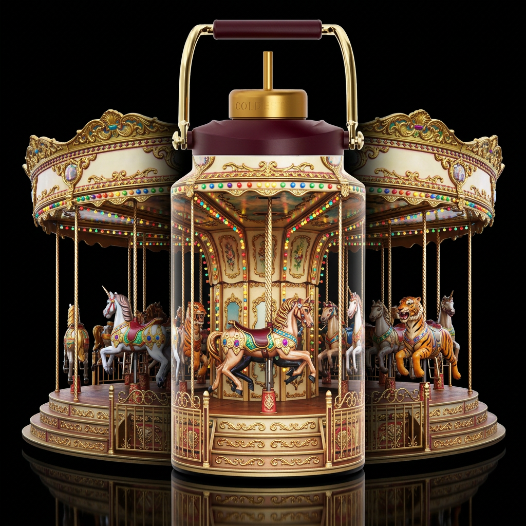 Old fashioned carousel water bottle design