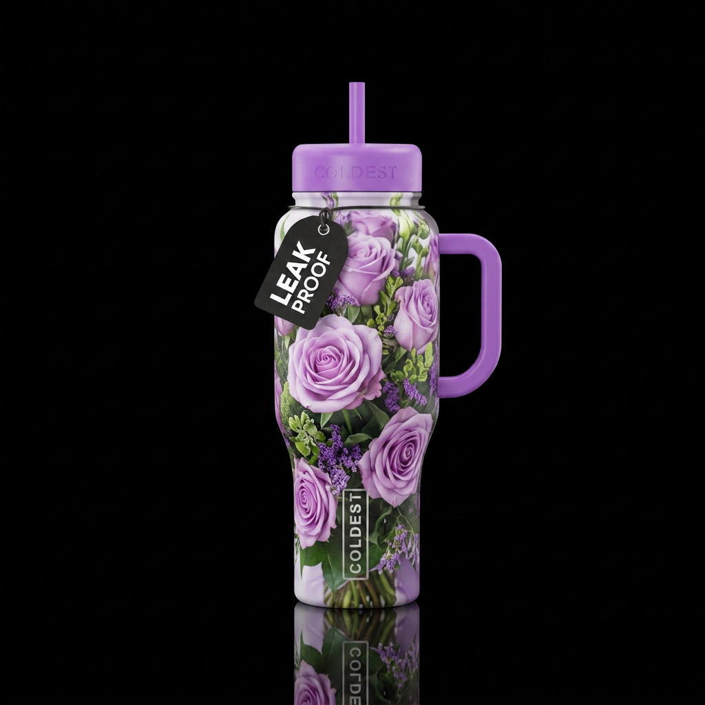 Lavender rose bouquet water bottle design