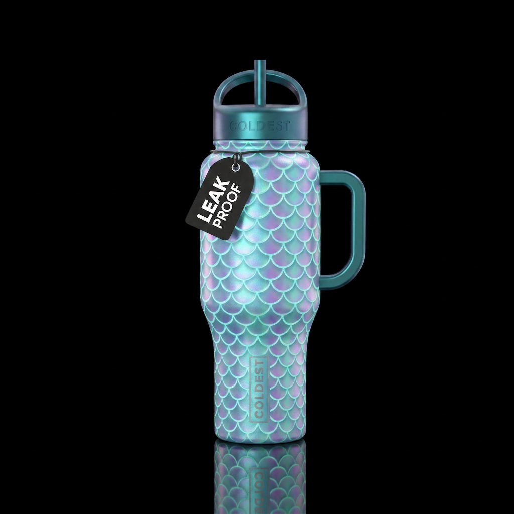 Iridescent mermaid scales glowie water bottle design