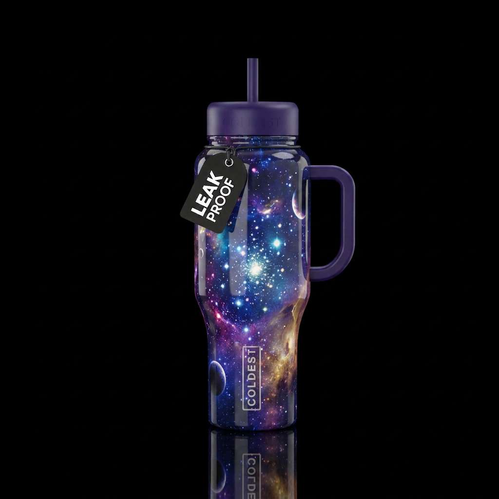 Glowie galaxy far away water bottle design