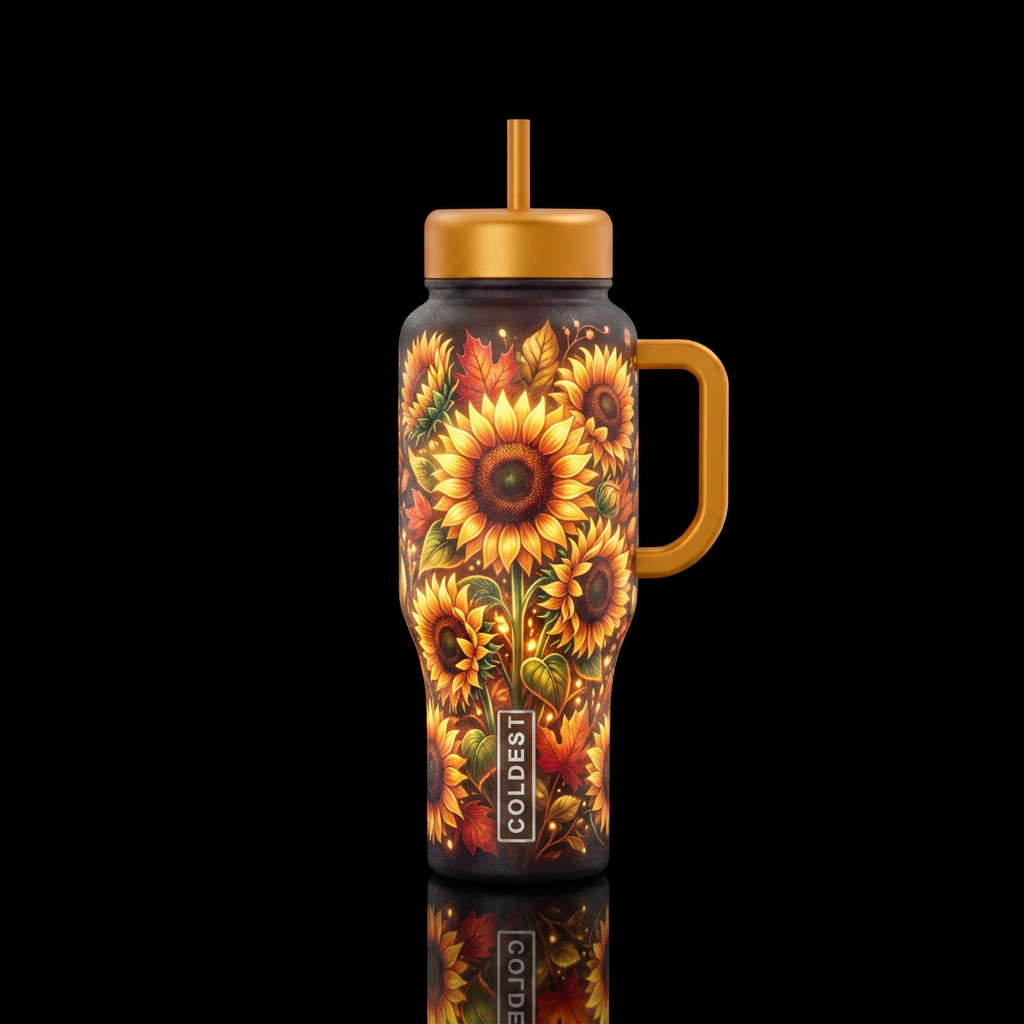 Glowie fall sunflower garden water bottle design