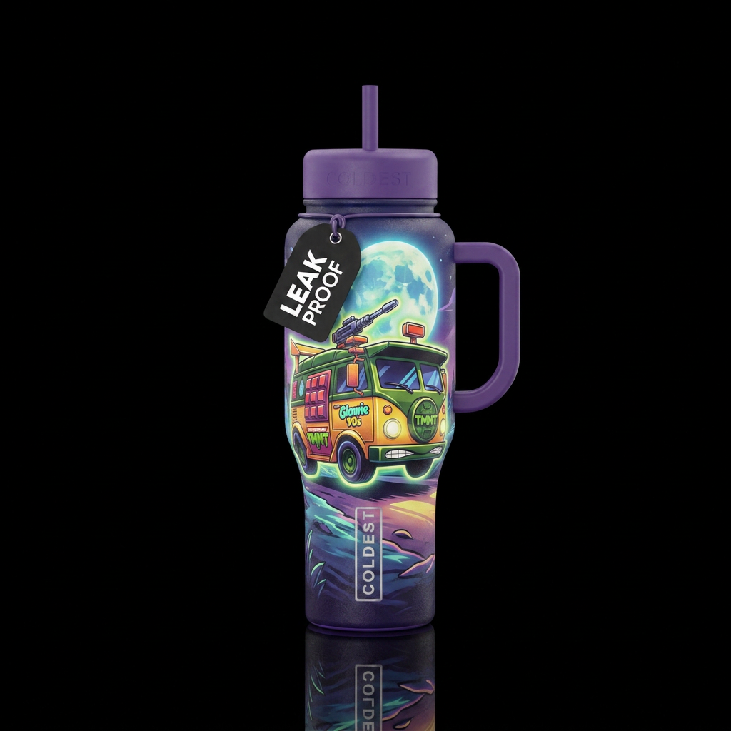Glowie 90s tmnt turtle van under the moon water bottle design