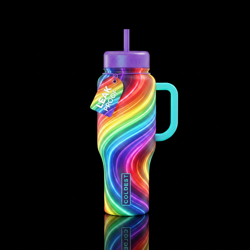 Glowie rainbow swirls water bottle design