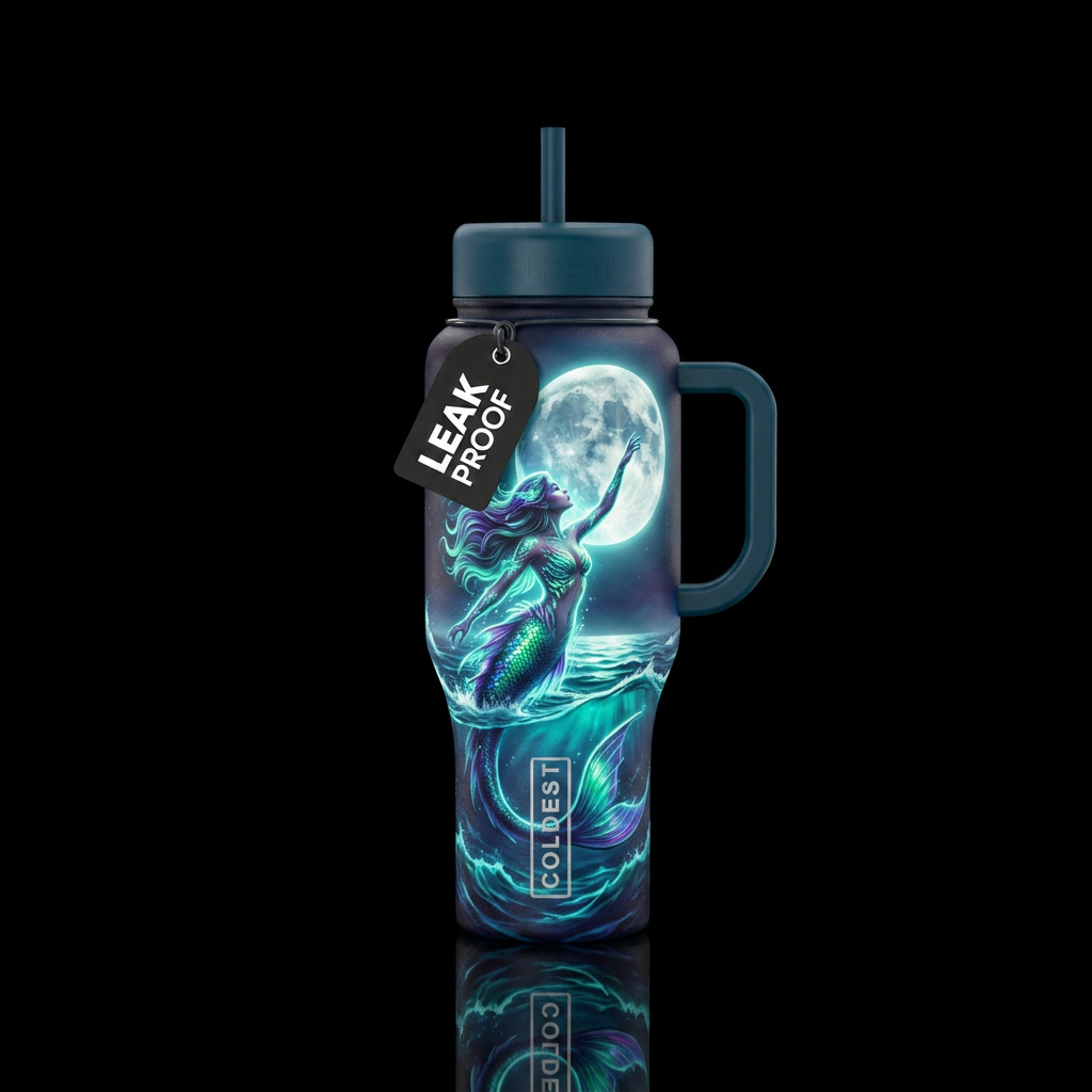Glowie mermaid jumping out of the water on a full ... water bottle design