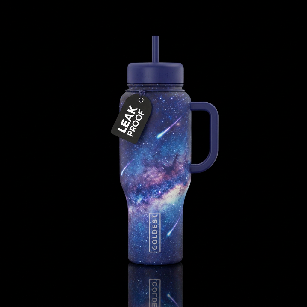 Glowie milky way galaxy with shooting stars water bottle design