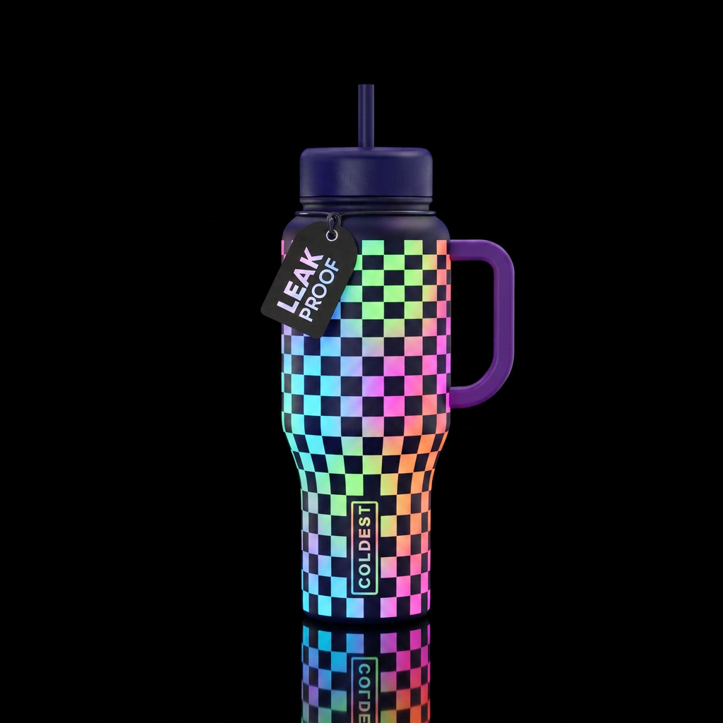 Glowie checkers water bottle design