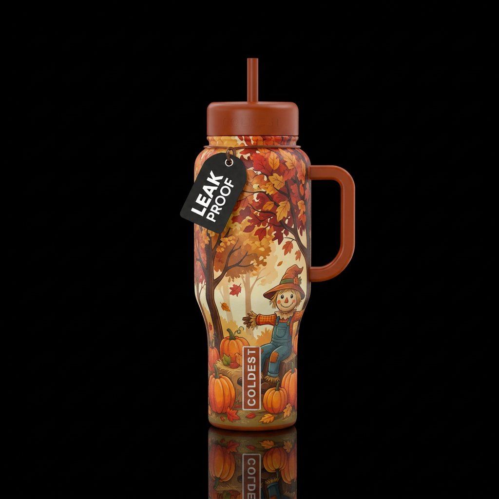Color changing leaves on trees and a friendly scar... water bottle design
