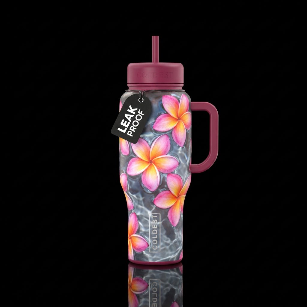 Glowie plumeria flowers floating in water water bottle design