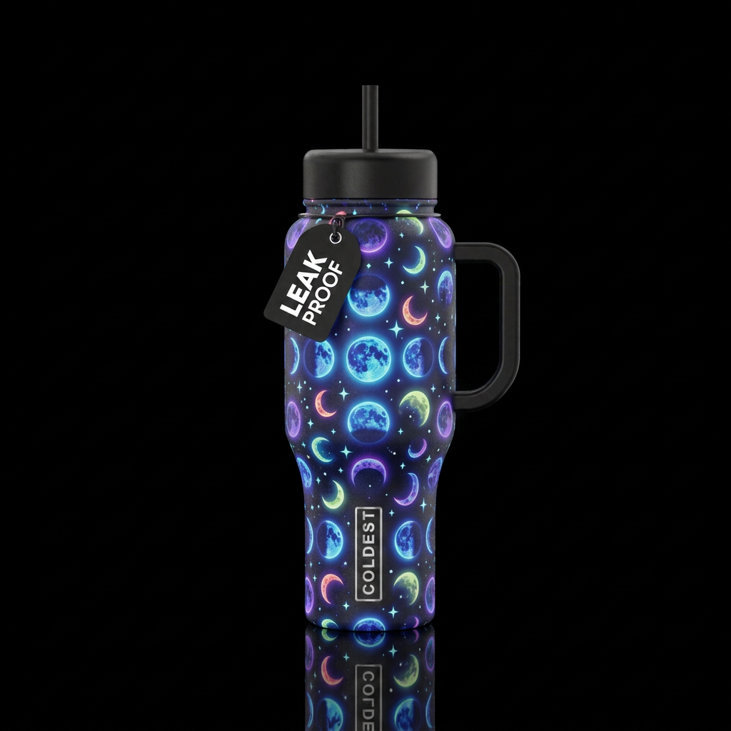 Glowie moon and stars all over water bottle design