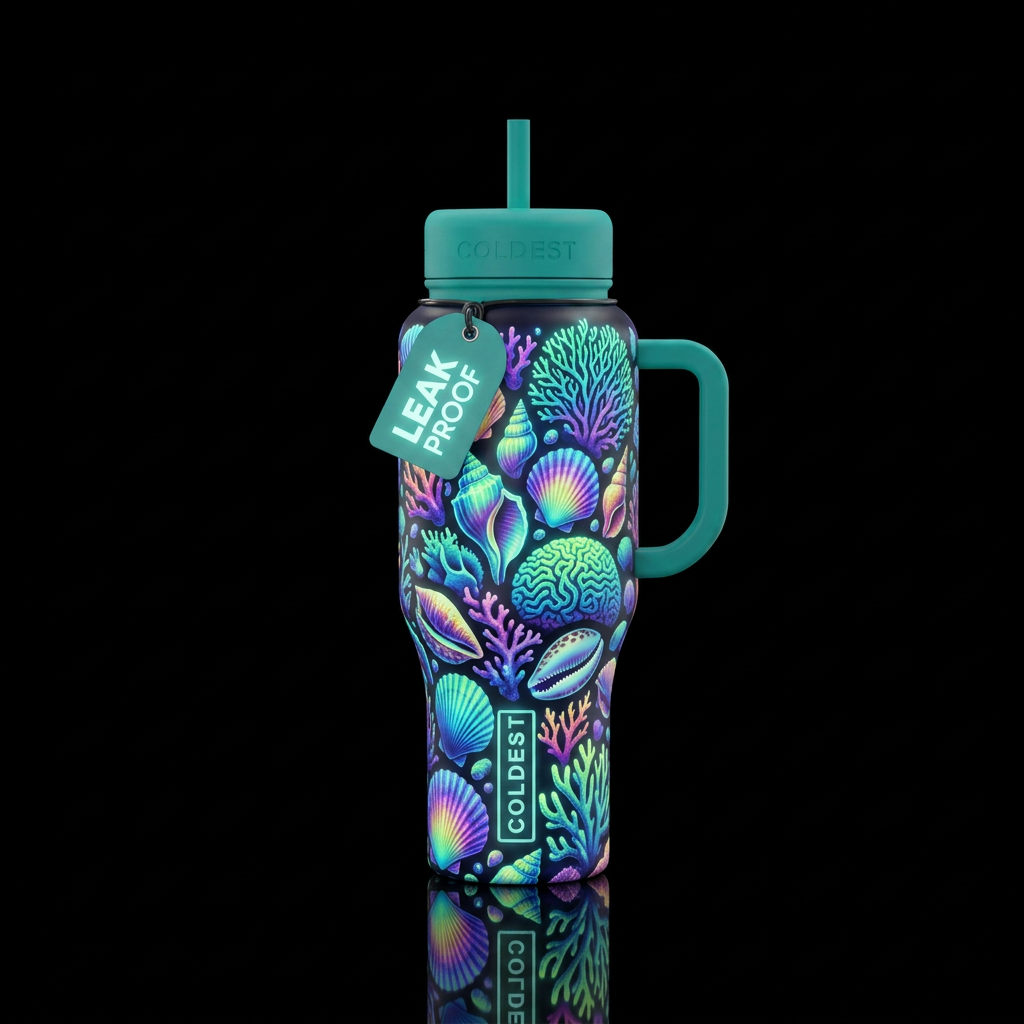 Glowie sea shells and coral everywhere water bottle design