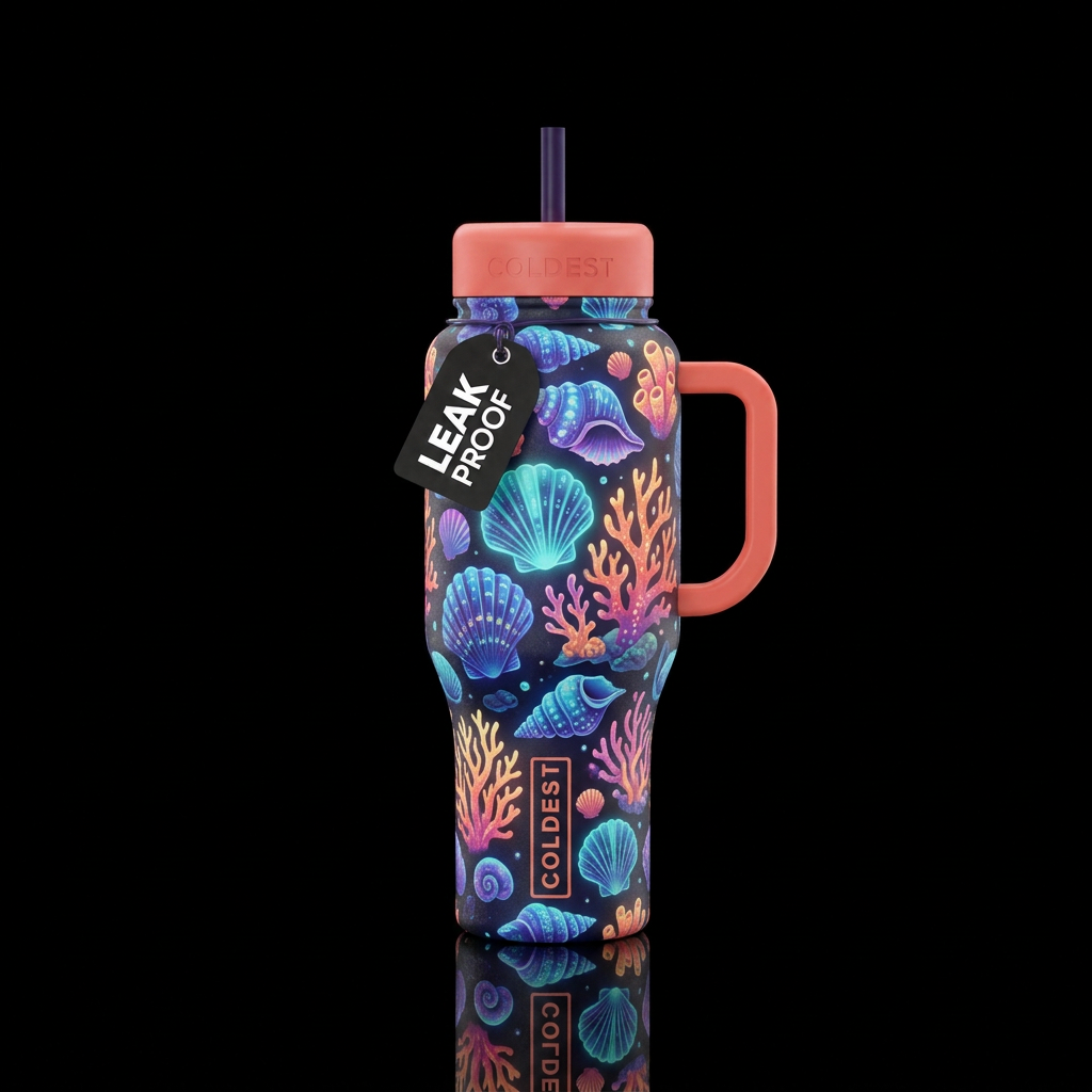 Glowie sea shells and coral everywhere water bottle design