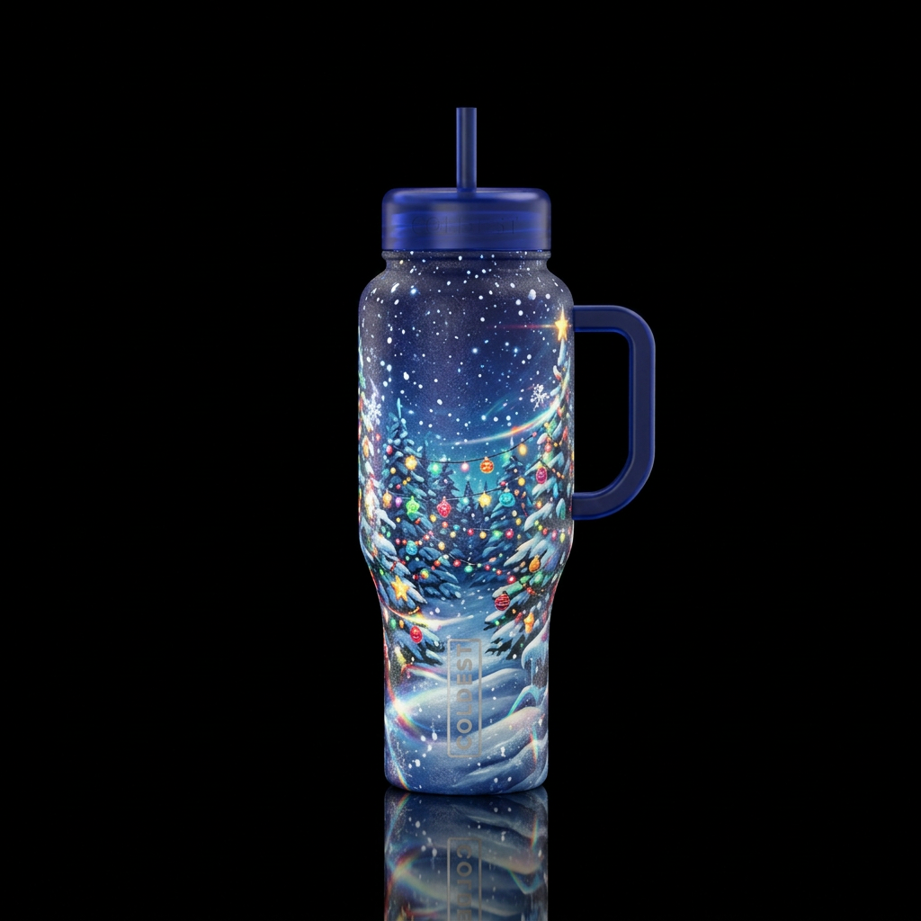 Glowie the night before Christmas in a snow storm water bottle design