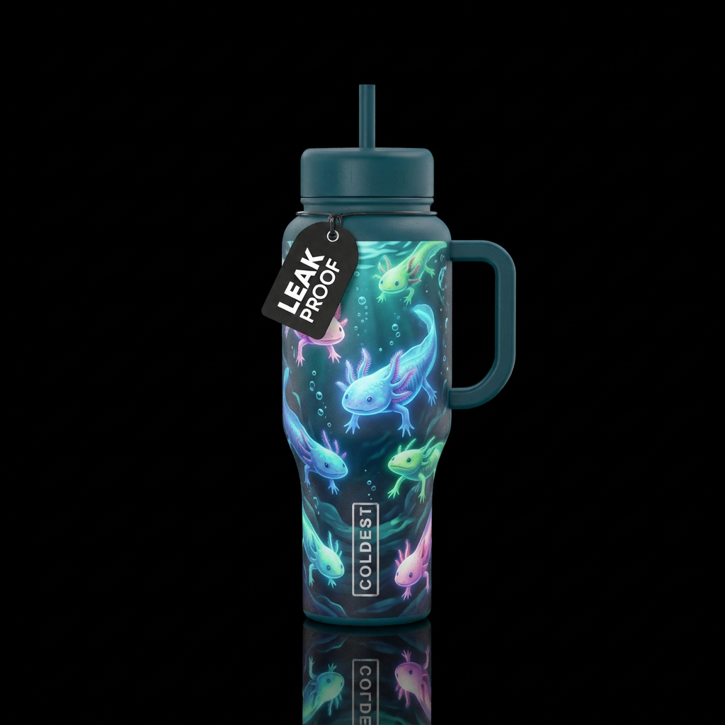 Glowie axolotls in the water water bottle design