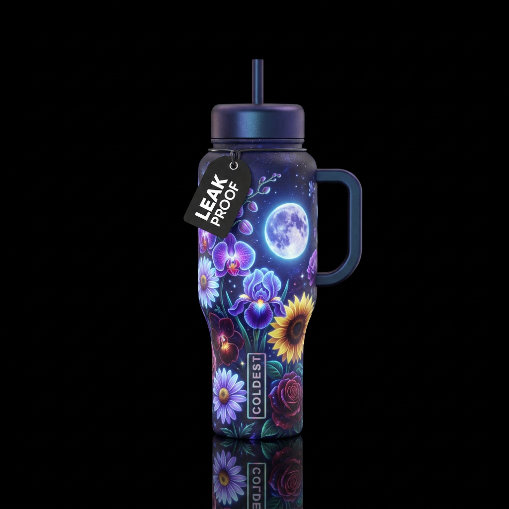 Glowie daisies orchids irises sunflowers and roses... water bottle design