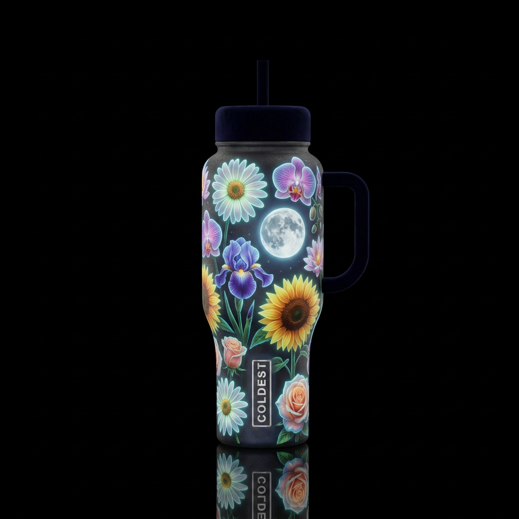 Glowie daisies orchids irises sunflowers and roses... water bottle design