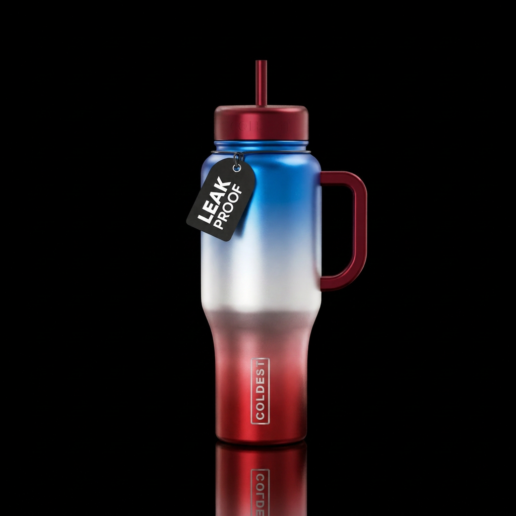 Metallic red white and blue  ombre water bottle design
