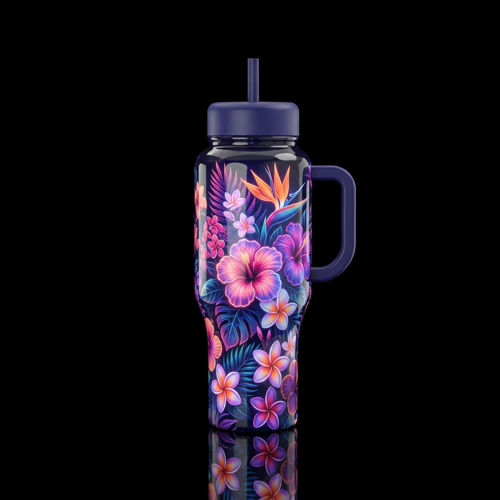 Glowie Hawaiian flower garden in the moonlight water bottle design