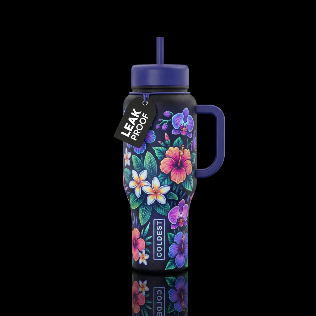 Glowie Hawaiian flower garden in the moonlight water bottle design
