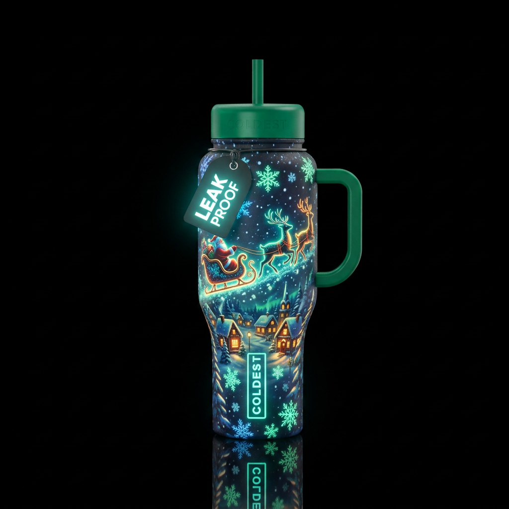 Glowie night before Christmas in a snowstorm water bottle design