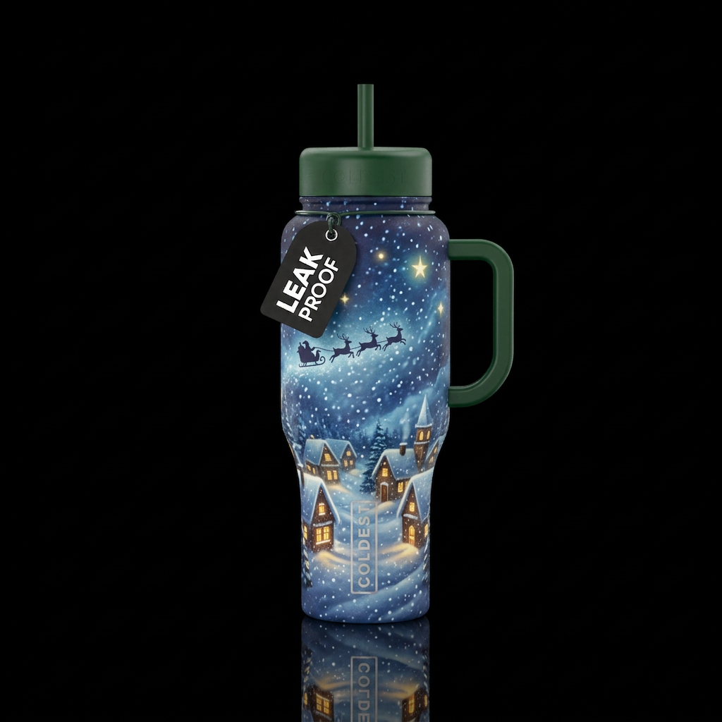 Glowie night before Christmas in a snowstorm water bottle design