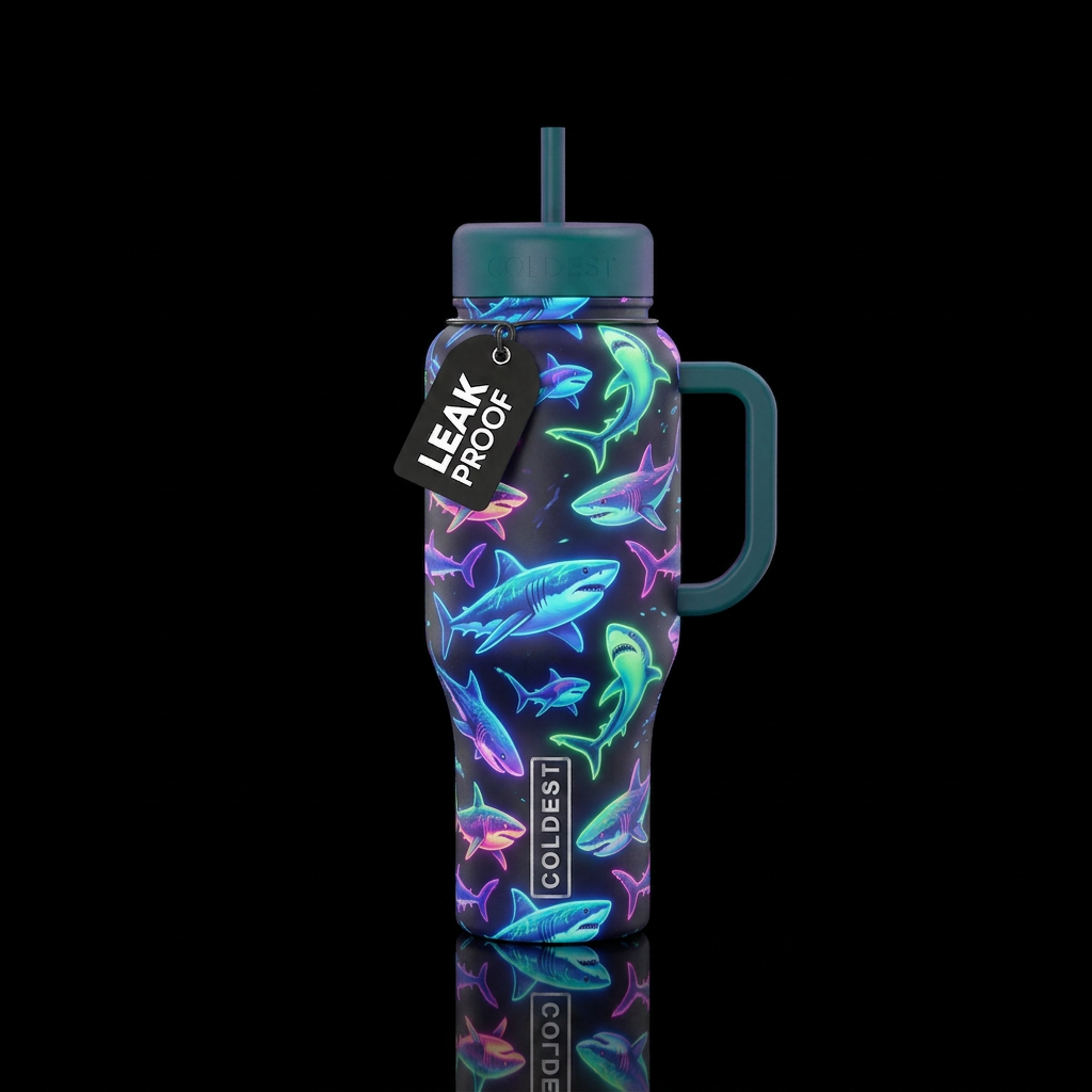 Glowie sharks water bottle design