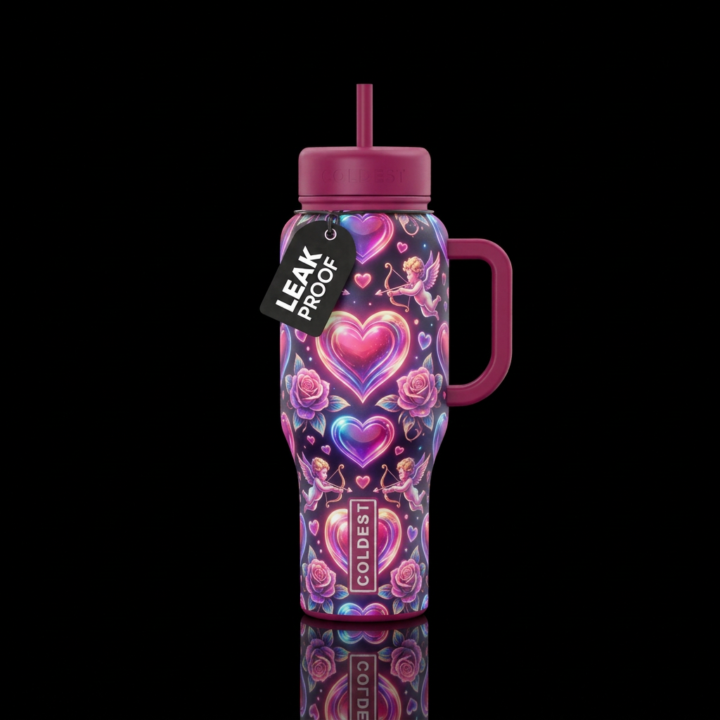 Glowie hearts roses and cupids water bottle design