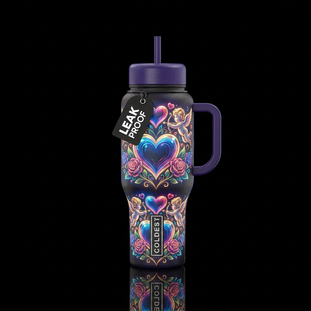 Glowie hearts roses and cupids water bottle design