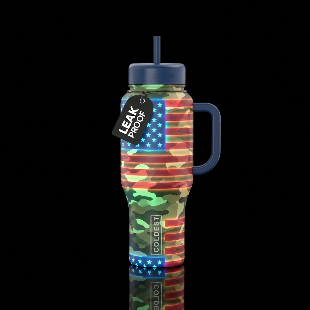 Glowie American flag camouflage water bottle design