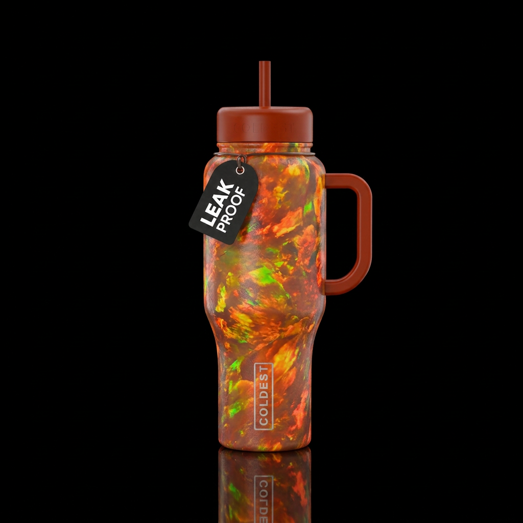 Fire opal wrapped all around the cup water bottle design