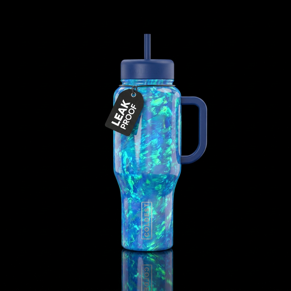 Blue opal wrapped around the cup water bottle design