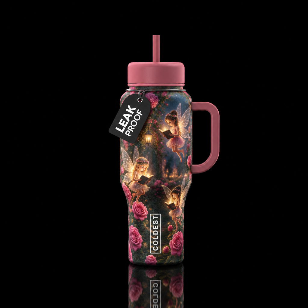 Glowie fairies flying and reading their books in a... water bottle design