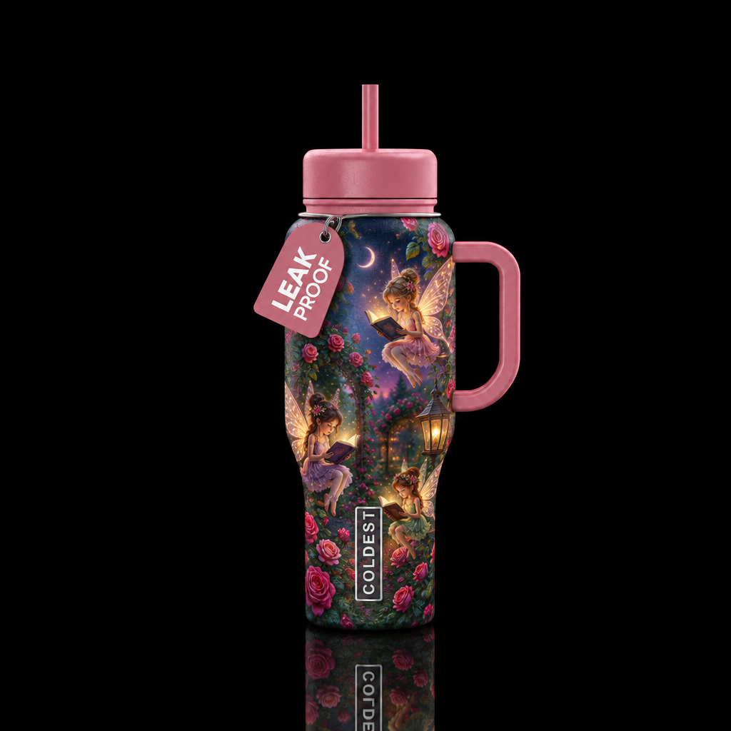 Glowie fairies flying and reading their books in a... water bottle design