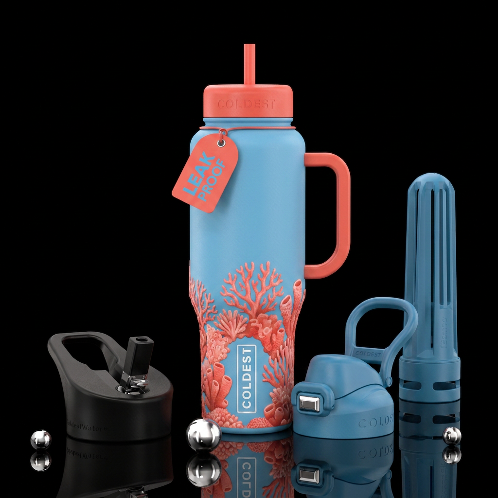 Light Cerulean bottle with coral choral from botto... water bottle design