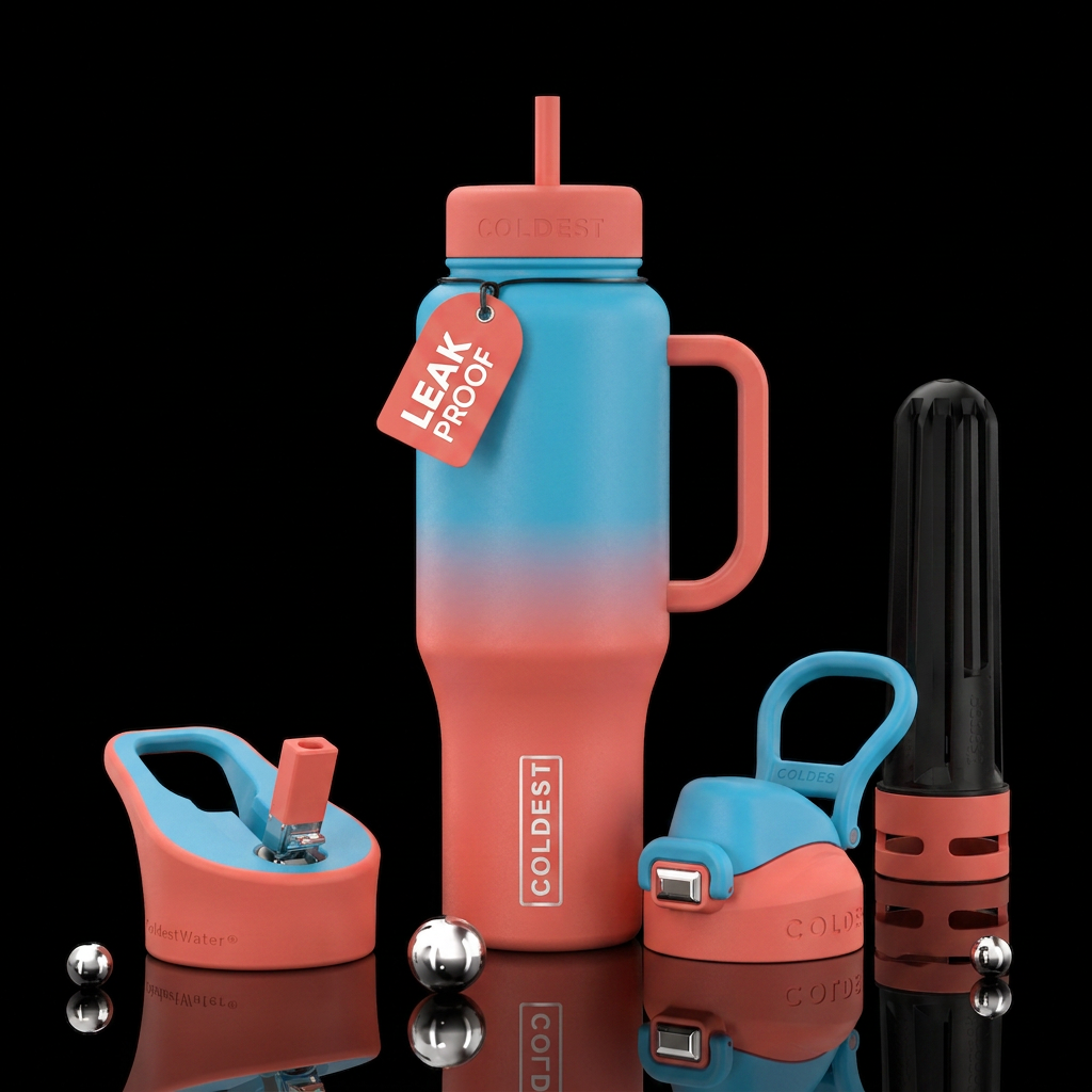 Cerulean bottle with coral water bottle design