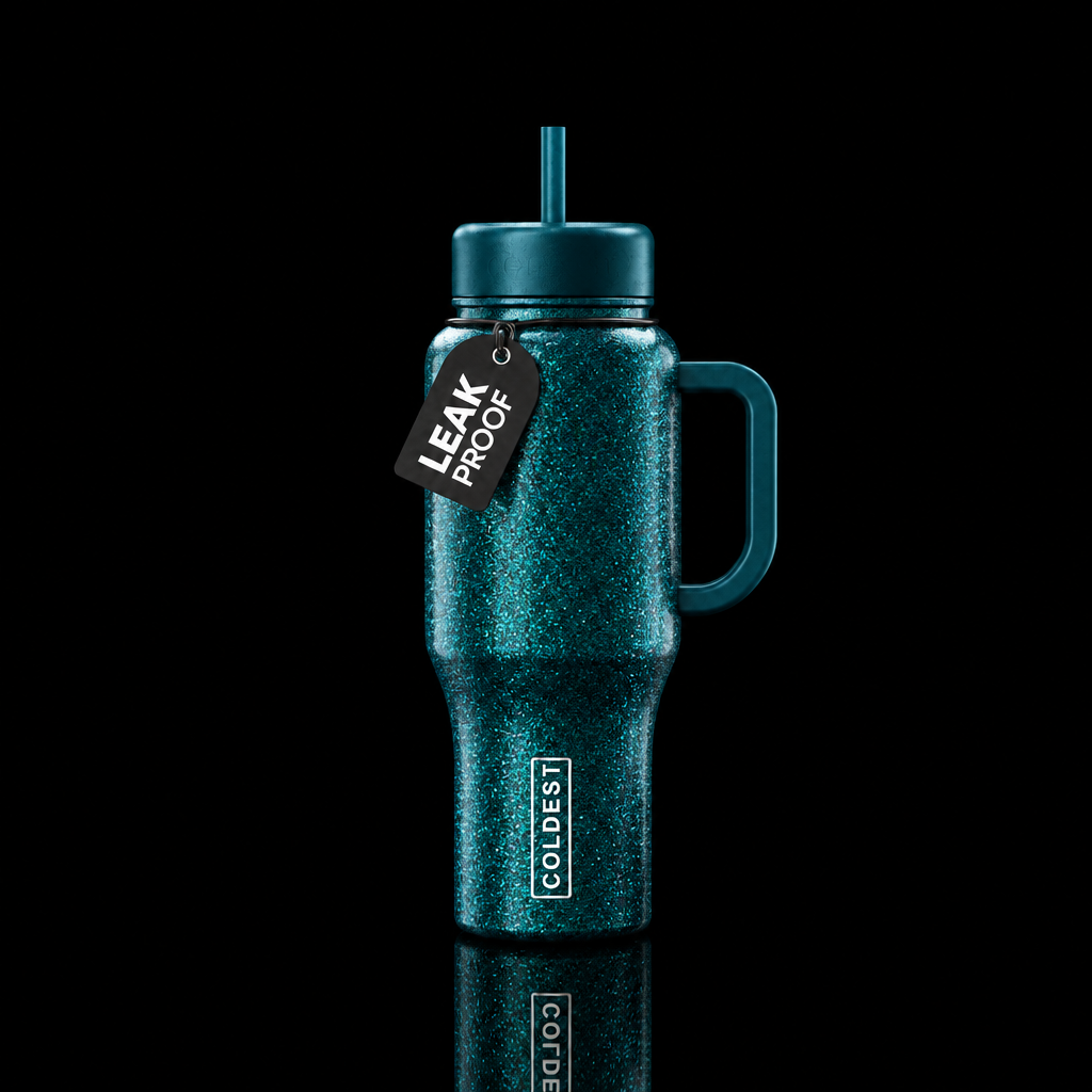Midnight Teal glitter water bottle design