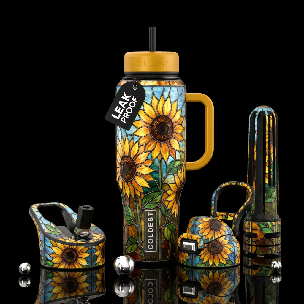 Sunflowers Stained Glass water bottle design