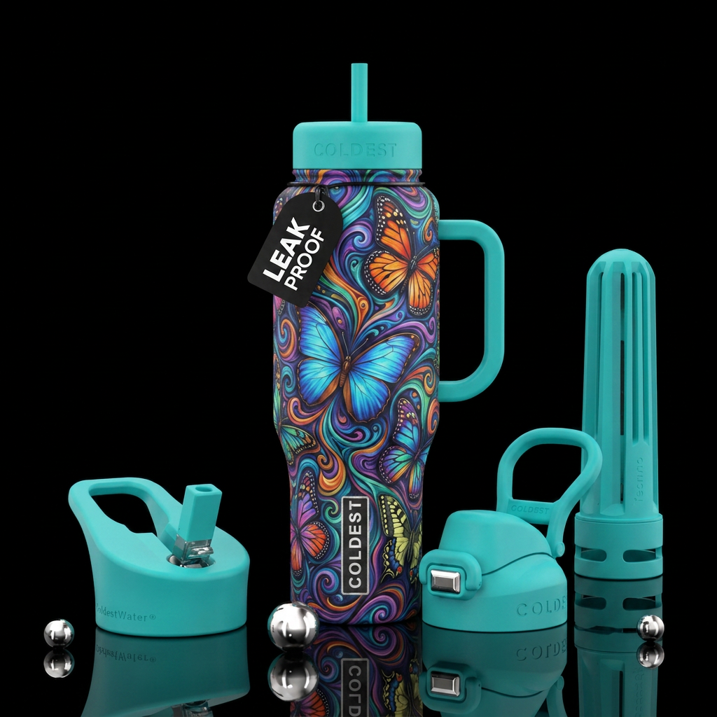 swirls, abstract, butterfly water bottle design