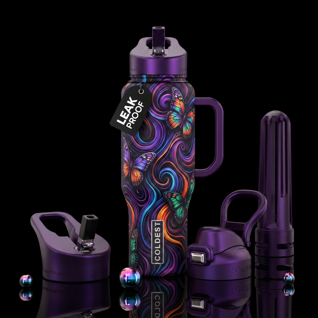 swirls, abstract, butterfly water bottle design