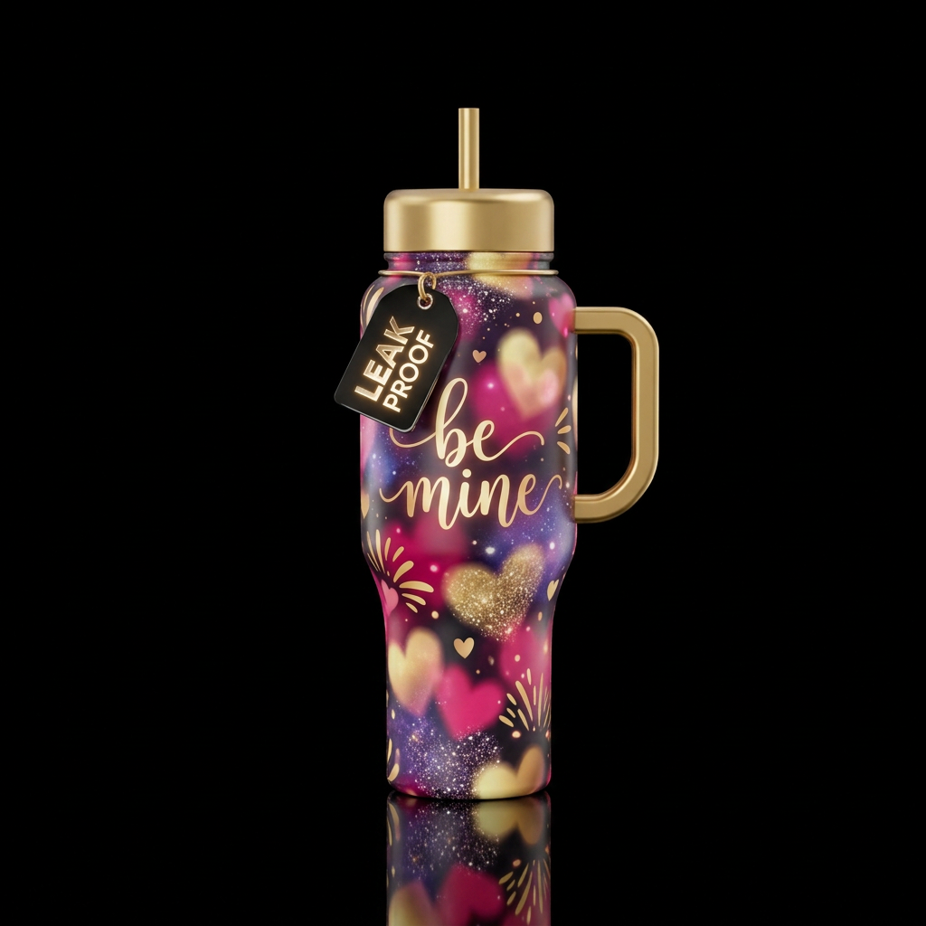 glowie, luxurious, happy mood be mine water bottle design