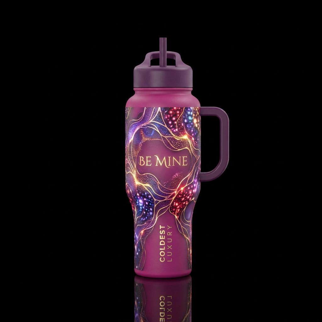 glowie, luxurious, happy mood be mine water bottle design