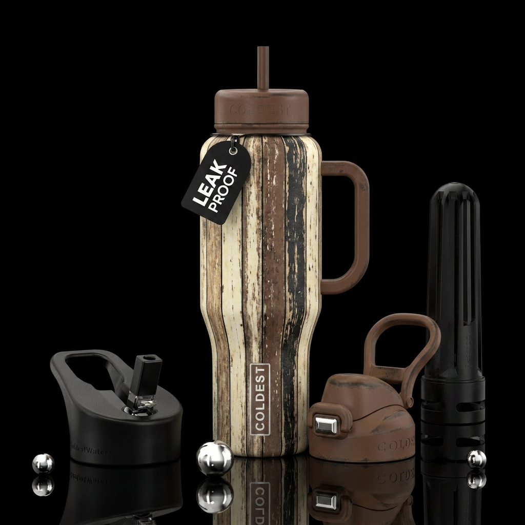Vertical weathered stripes like planks cream black... water bottle design